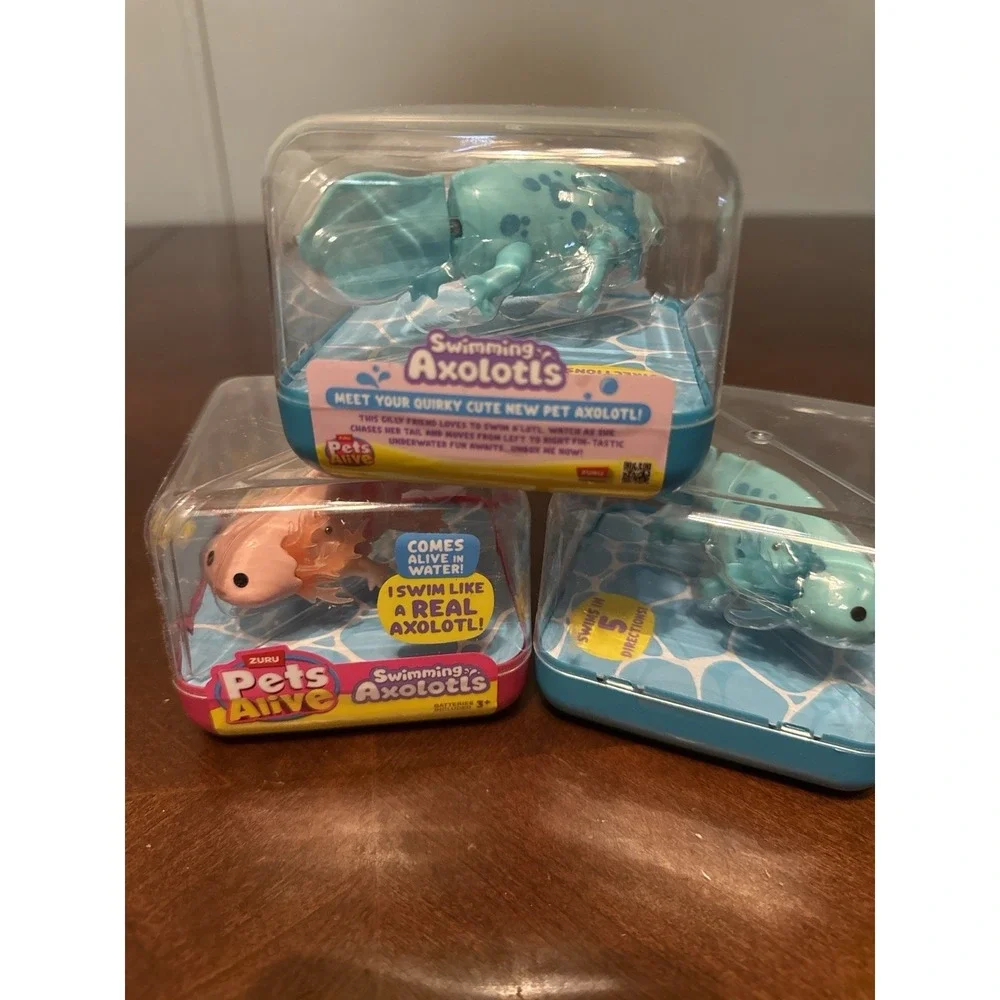 Lot of 3 ZURU Pets Alive Swimming Axolotl Toys Comes Alive‎ In Water